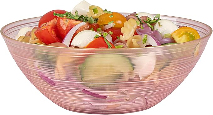 Restaurantware Plastic Bowls 100 Pcs 16 oz Gold Rimmed Disposable Soup Bowls Heavy-Duty Pink Translucent Rippled Dinnerware Containers for Party, Desserts, Salads, Snacks, and Catering