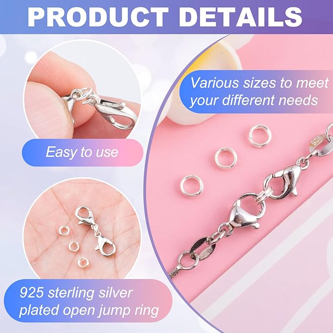 4pcs Jump Rings for Jewelry Making, 925 Sterling Silver Split Jump Ring, 8mm Double Loops Small Key Rings Open Connector Closures for Necklace Bracelets Jewelry Marking