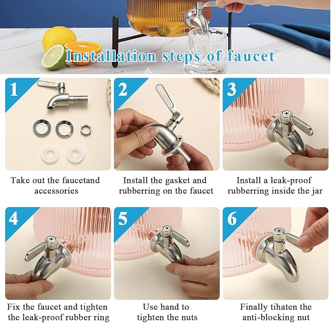 Berglander Glass Drink Dispenser for Fridge, 1 Gallon Beverage Dispenser with Leakproof Stainless Steel Spigot, Water, Laundry Detergent, Juice Dispenser for BBQ, Picnic, Parties and Events (Pink)