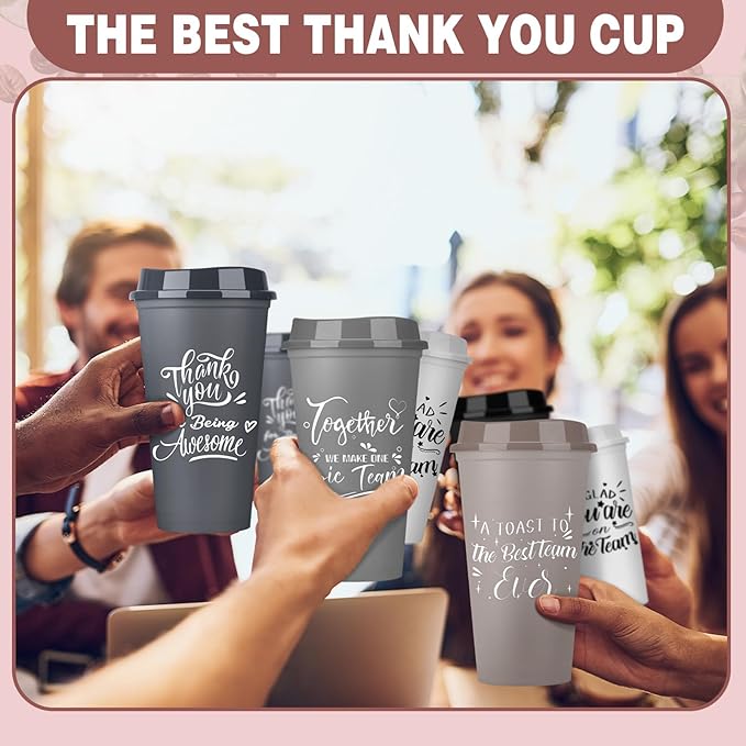 Pickmesh 15 Pcs Employee Appreciation Gifts Christmas Thank You Gift for Team Building 16 oz Teacher Plastic Coffee Cup with Lid Inspirational Travel Tumbler for Coworker Staff Pastor (Morandi Color)