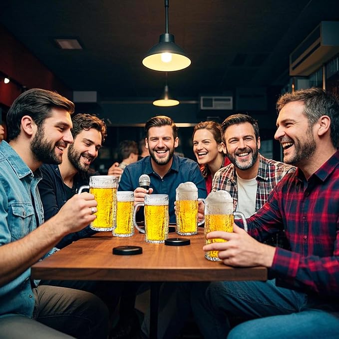 Beer Mug Set of 2, 16.5oz Glass Beer Mugs for Freezer, Clear Large Beer Steins with Handle, Gifts for Men