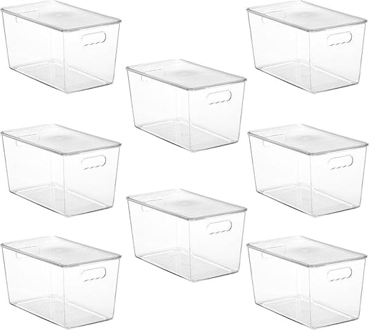 Vtopmart 8 Pack Clear Stackable Storage Bins with Lids,XLarge Plastic Containers with Handle for Pantry Organizer and Storage,Perfect for Kitchen,Fridge,Cabinet, Closet,Bathroom Organization