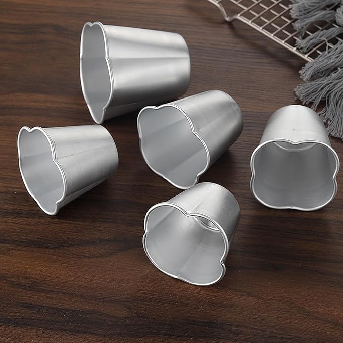 6 Packs Popover Pan, Aluminium Pudding Tin Cup Baking Maker, Individual Muffin Chocolate Molten Brownie Tumbler Raspberry Souffle Cupcake Moulds - Five-Petaled Flower Pudding 3"x 2.8"