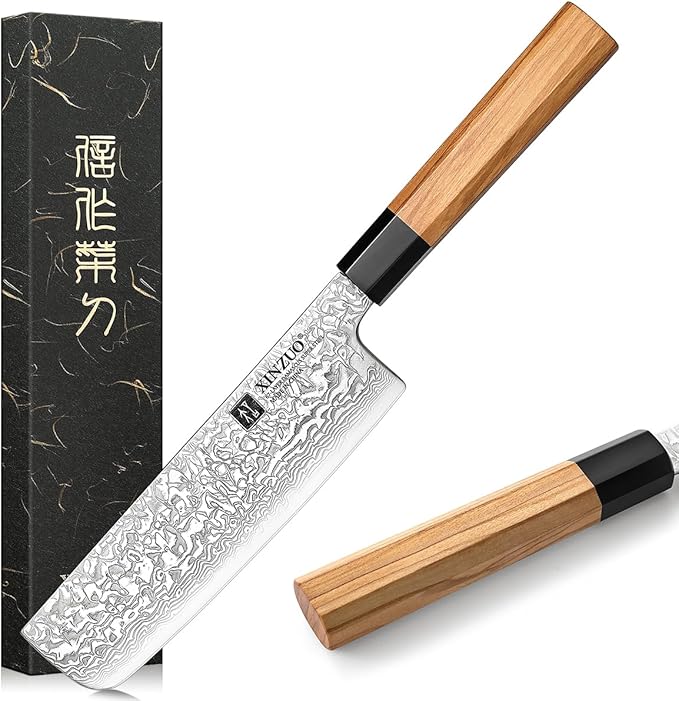 XINZUO 7 Inch Nakiri Knife, 67 Layers Damascus Steel, Professional Meat Cleaver Knife for Chefs Home Cooking,Ultra Sharp, Chopping Knife with Olive Wood Octagonal Handle