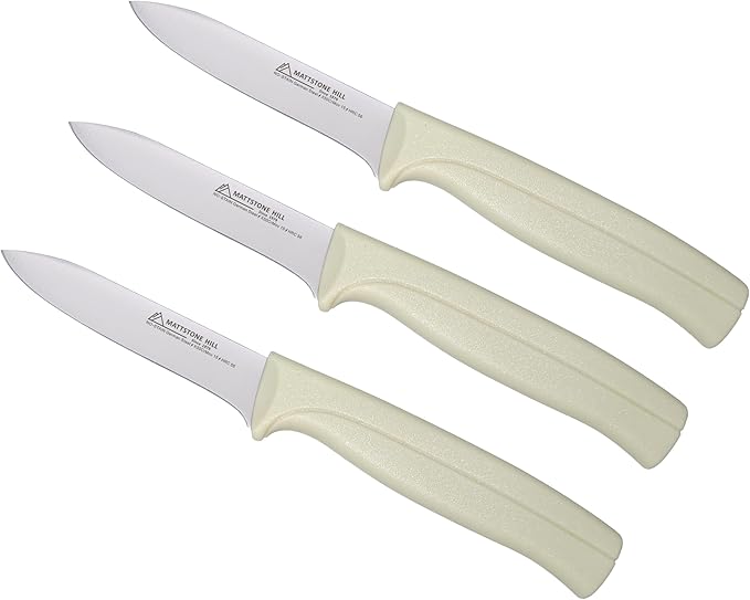 Paring Knife Set, MATTSTONE HILL Kitchen Knife Set - kitchen Prep knives, Fruit & Vegetable Knife Set, Premium German Steel, White Handle