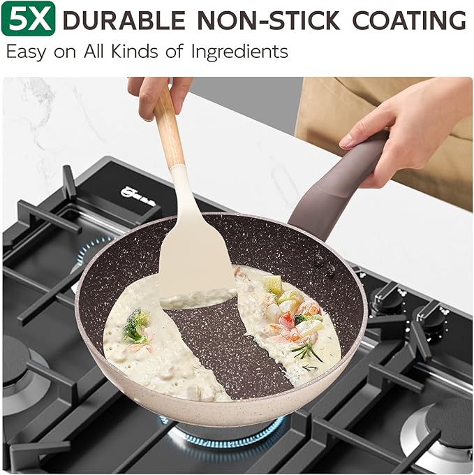 5Pcs Non Stick Pots and Pans Set | Ceramic Cookware Set with Stay-Cool Handles | PFAS-Free, Kitchen Utensils Set Pefect for Daily Cooking