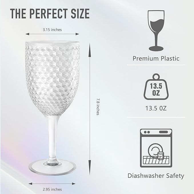 12PCS Plastic Wine Glasses 13oz,Acrylic Goblets Toasting Glassware,Unbreakable Cups Drinking Glasses for Bar Party,Wedding