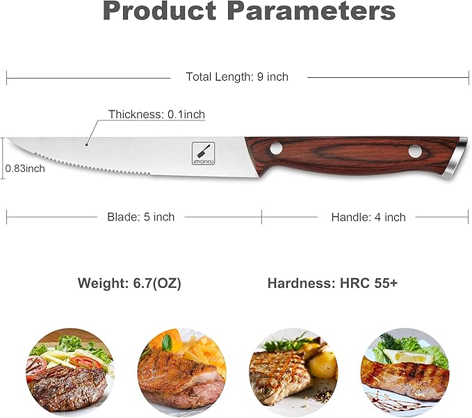 imarku Steak Knives Set of 6, Japanese HC Steel Premium Serrated Steak Knife Set with Ergonomic Handle and Gift Box, Home Essential, Best Birthday Gifts for Women and Men