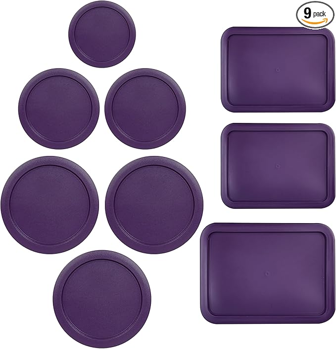 Replacement Lids for Pyrex Glass Food Storage Containers Rectangular (1) 1-Cup (2) 2-Cup (2) 4-Cup (1) 7-Cup (2) 3-Cup (1) 6-Cup Round Rectangle (Purple)
