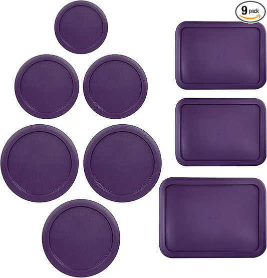 Replacement Lids for Pyrex Glass Food Storage Containers Rectangular (1) 1-Cup (2) 2-Cup (2) 4-Cup (1) 7-Cup (2) 3-Cup (1) 6-Cup Round Rectangle (Purple)