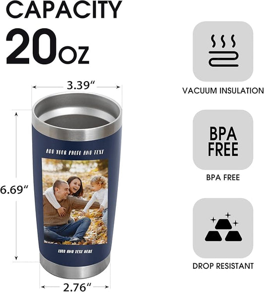 24 Pack Personalized Stainless Steel Tumbler,20oz Custom Water Bottle,Insulated Tumblers with Lids and Straws, Customizable Logo Pictureto, Engraved Termos