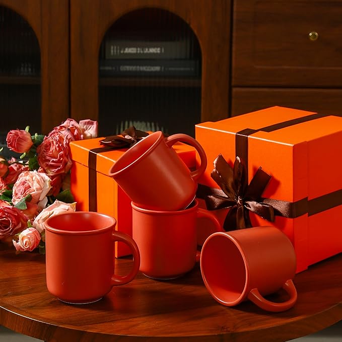 GZG 18 oz Coffee Mugs Set of 4, Modern Ceramic Coffee Cups Set with Handle, Large Coffee Mugs for Tea, Latte, Milk, Cocoa, Rustic Matte Glaze, Microwave & Dishwasher Safe(Terracotta Blush)