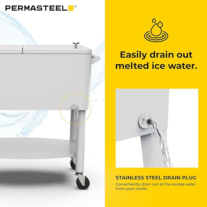 Permasteel 80 Quart Party Cooler, Rolling Ice Chest with Wheels and Handles for Indoor Outdoor Patio