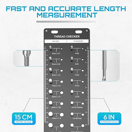 SEESII 34 Thread Checker, Nut and Bolt Thread Identifier Gauge: Precision Engineered with 15 Metric, 19 Standard & 8 Drill Sizes for Accurate Measurement - Bolt Size Finder Tool for DIY Enthusiasts