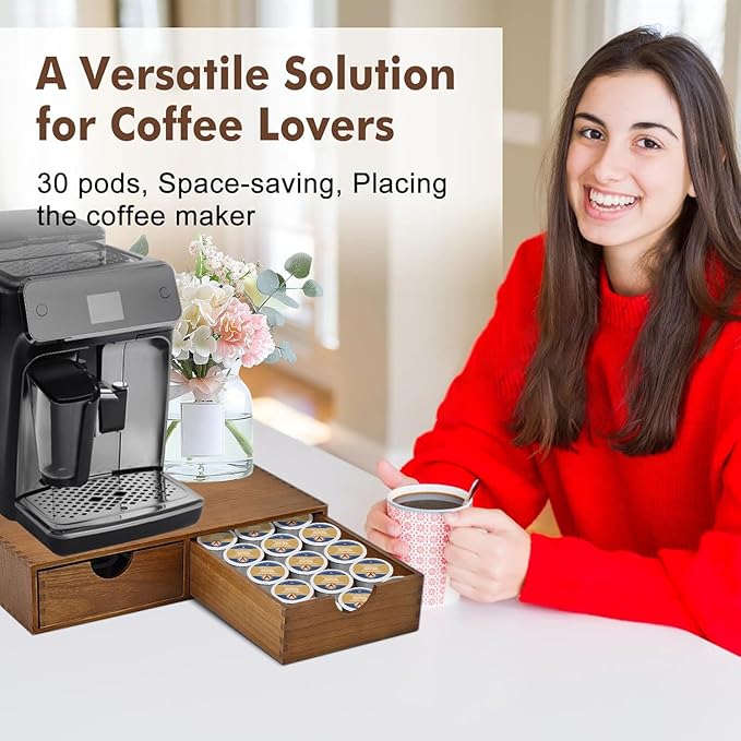 Wooden coffee capsule storage box, coffee machine stand base, kitchen tea set storage, tea set organizer K Pod Dual case Drawer