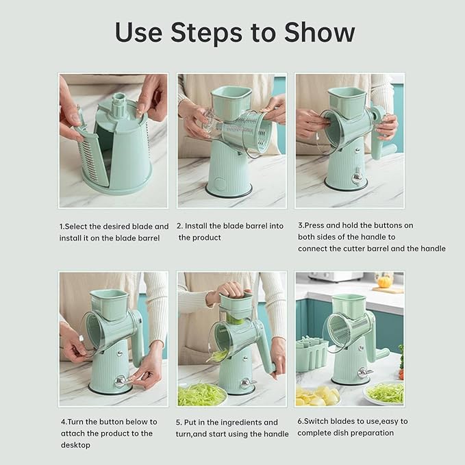 5 in 1 Rotary Cheese Grater, Cheese Shredder Hand Crank with Replaceable 10 Blades, Kitchen Strong Suction Base Salad Maker Cheese Slicers for Fruits and Vegetables