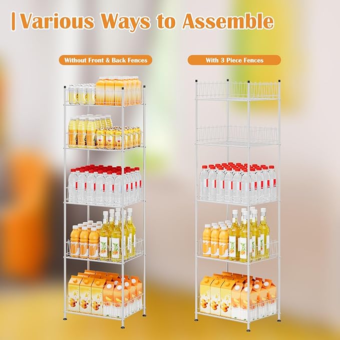 Water Bottle Storage Organizer 5 Tier Metal Water Bottle Holder Shelf Drink Beverage Soda Can Organizer Rack Bottled Water Stand for Floor Classroom Kitchen Food Storage, Silver