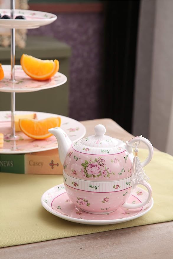 London Boutique Tea for One Teapot Cup Saucer Set Gift Box (Vintage Rose Flower Victoria Flora)