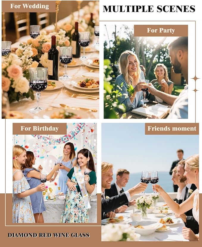 Ciaell 24PCS Plastic Wine Glasses - 7 Oz Plastic Goblets for Party - Clear Vintage Drinking Glasses - Disposable Water Goblets Set for Wedding, Bar, Wine, Beer, Juice, Cocktail, Whiskey