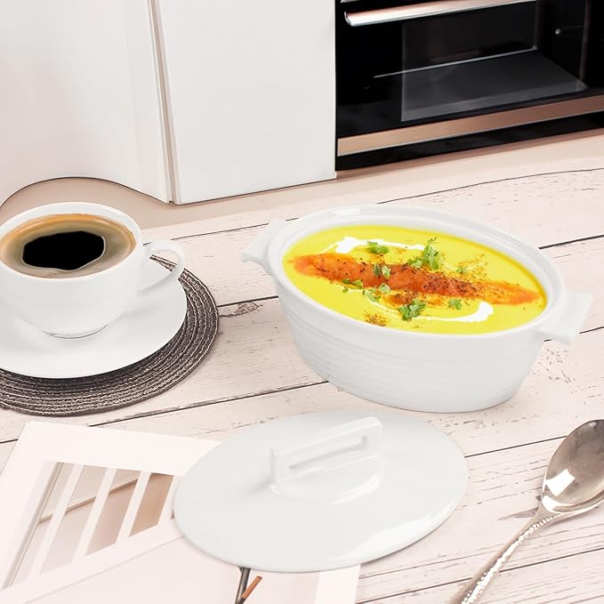 Casserole Dish 22 oz, French Onion Soup Ceramic Bakeware Set with Lids, Set of 2 Ceramic Mini Cocotte Set, Baking Dish with Lids and Handles, Microwave, Dishwasher, Oven Safe 8.3 Inch