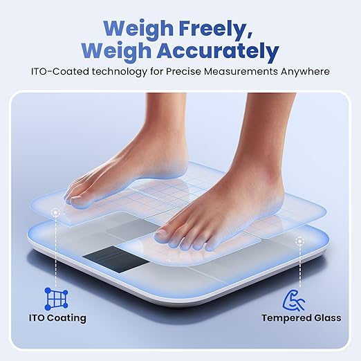 Smart Scale with Large Color Display, Digital Bathroom Scale for Body Weight BMI Muscle Mass, 25 Composition, Body Fat Scale with Heart Rate, 11.8" Large Platform, 400 lbs (White)