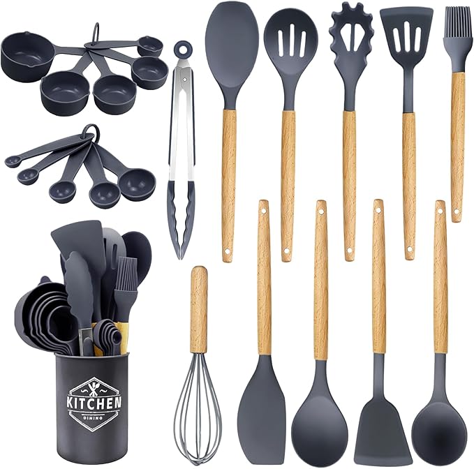 22 Pcs Silicone Kitchen Cooking Utensils Set, 446°F Heat Resistant Non-Stick Silicone Spatula Sets,Spoon,Kitchen Utensil Gadgets Tools Set Kitchen Gadgets for Cookware,Dishwasher Safe BPA Free