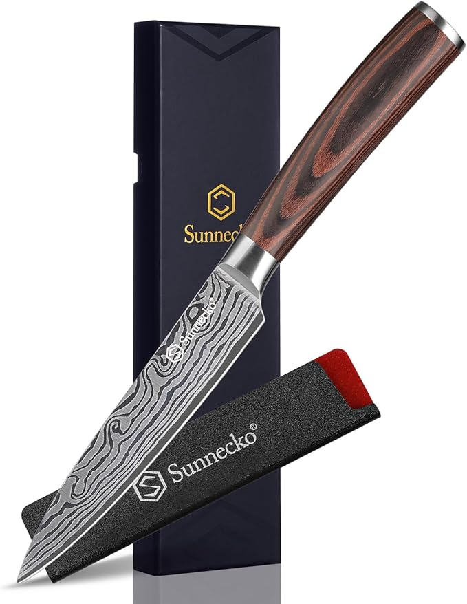 Sunnecko 5 inch Kitchen Utility Knife,Multipurpose Small Kitchen Knife,High Carbon Stainless Steel Paring Knife for Fruit and Vegetable Cutting.