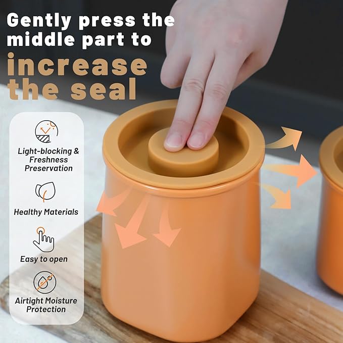 Nucookery Canisters Sets for the Kitchen Countertop, 3 Pcs Ceramic Jar with Silicone Lid, 40oz, 30oz, 20oz Food Storage Containers for Flour, Sugar, Coffee, Grains,Tea, Cookies, Dry Food Organization