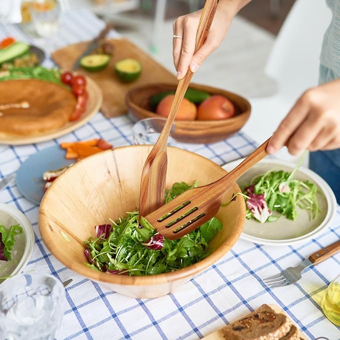 Wooden Spoons for Cooking, Wooden Utensils for Cooking Natural Teak Wooden Kitchen Utensils Set Comfort Grip (10 PCS SET)