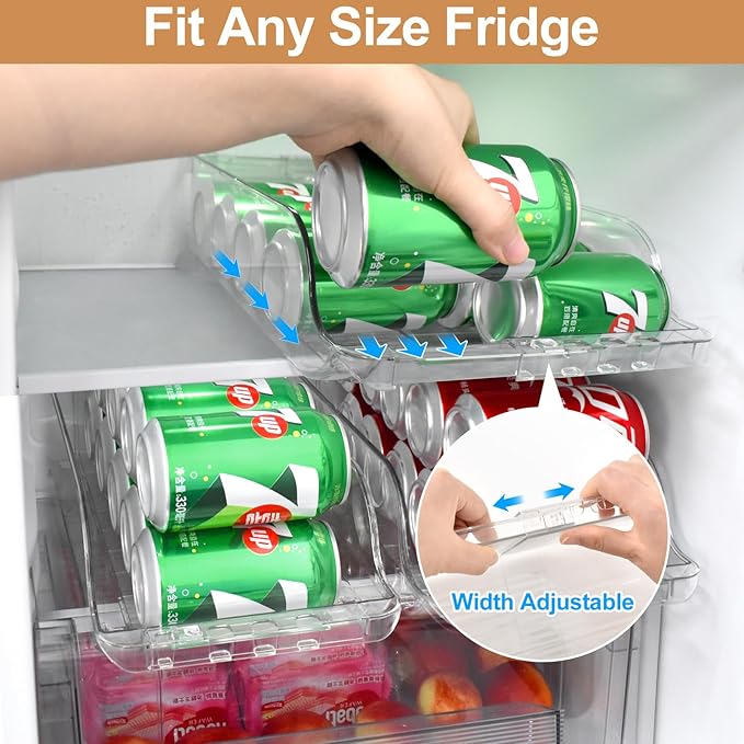 Soda Can Organizer, Width Expandable Soda Can Dispenser for Refrigerator, Pantry, Maximum Holds 18 Cans Each, BPA-Free, Clear Design Refrigerator Organizers and Storage Can Holders, 2packs