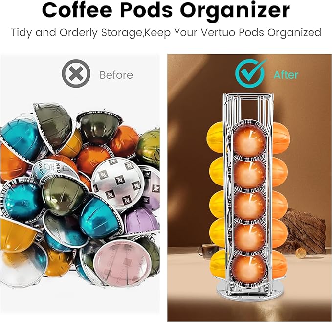Coffee Pod Stand Holder for Nespresso Vertuoline 20 Pods, Coffee Bar Vertuo Pod Organizer Rack, 360° Rotating Coffee Capsule Holds Storage, 20 Pods Holder Spinner for Nespresso Vertuo Line (Silver)