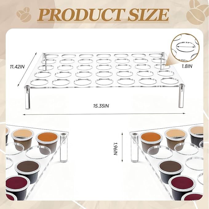 2 Pcs 35-slot Acrylic Coffee Cup Drawer Organizers, Clear Coffee Pod Holder for Countertop Hold 70 Pod Storage, Cup Organizer Tray for Kitchen and Office
