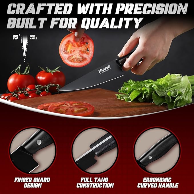 Huusk Japanese Kitchen Utility Knife 5.7in - Titanium Coating Blade Small Kitchen Knife, Sharp Mini Chef Knives for All Purpose, High Carbon Stainless Small Chef Knifes, Fathers' Day Gifts