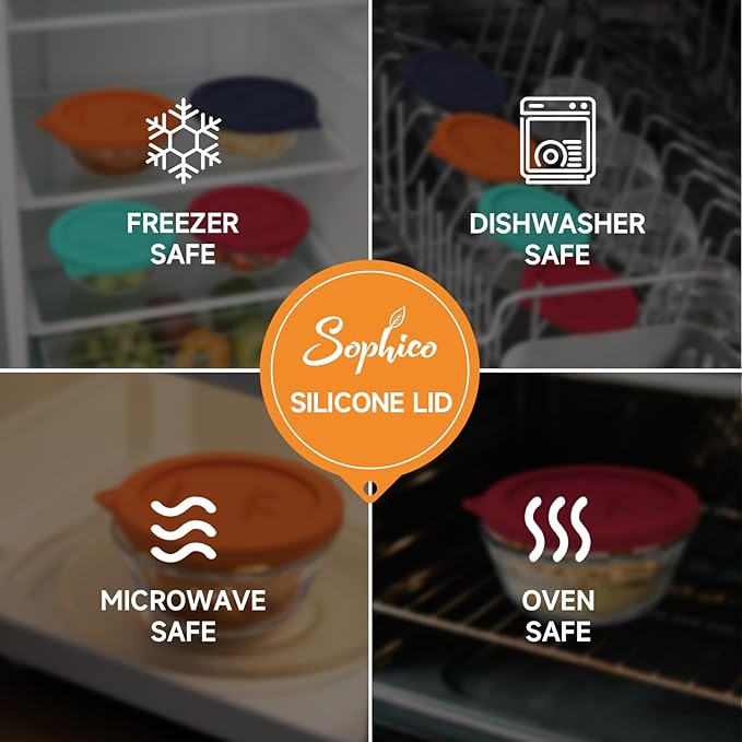 Sophico Silicone Replacement Lids for Pyrex and Anchor Hocking Glass Custard Cups 10oz, Round Silicone Cover for Food Storage (Container not Included)
