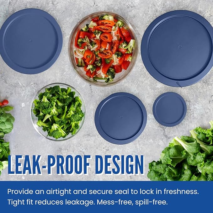 Replacement Lids for Pyrex Glass Foood Storage Containers Containers Round (2) 1-Cup (3) 2-Cup (2) 4-Cup (2) 7-Cup (Blue)