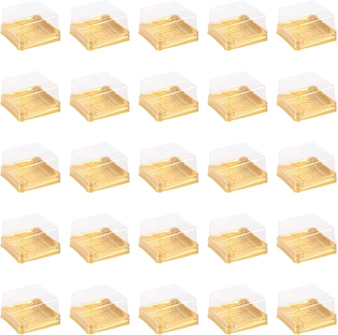 50pcs Golden Mini Cake Boxes Clear Cake Box Macaron Boxes Square Dessert Boxes Mini Cupcake Boxes Packaging 2.1in/5.5cm Cupcake