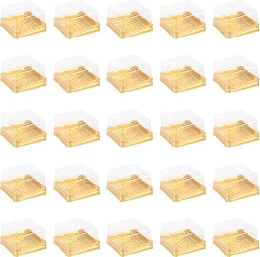 50pcs Golden Mini Cake Boxes Clear Cake Box Macaron Boxes Square Dessert Boxes Mini Cupcake Boxes Packaging 2.1in/5.5cm Cupcake
