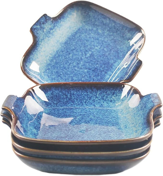 Ceramics Au Gratin baking Dishes Set of 4, Baking Tray Bake ware, 10.2 oz Ramekins, for Pie Pan, Appetizer, Tart, Dessert, Quiche, Oven Small dish, individual dishes, Square 7.8 Inch