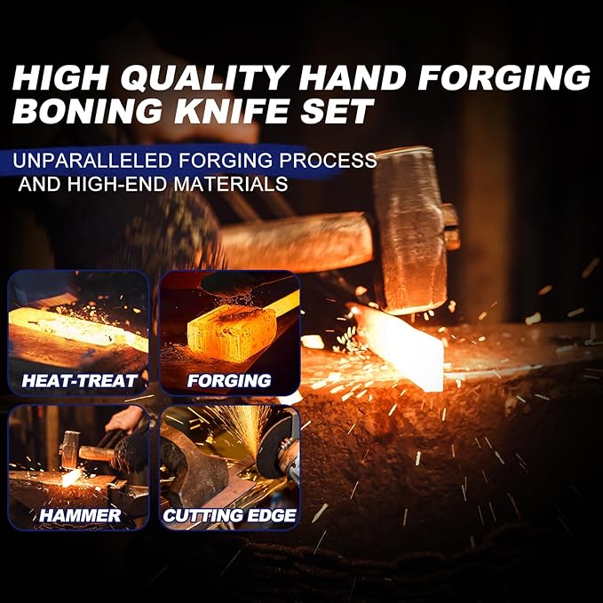 Butcher Knife Set,4 PCS Heavy Duty Hand Forged Serbian Chef Knife Meat Cleaver Boning Viking Knife Set-Full Tang High Carbon Steel for Home Cooking Outdoor BBQ Camping Gift Idea