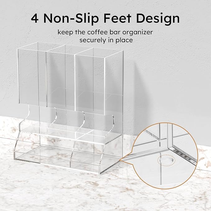 AITEE Clear Acrylic Coffee Pod Holder Dispenser for K Cups, 30-Capacity 3-Compartment Visible Rack, Space-Saving Countertop Organizer for Kitchen, Office, Pantry, 8.9" L x 4.6" W x 10.2" H