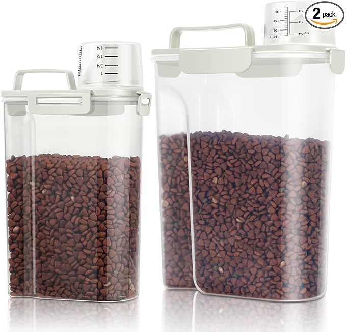 TBMax Pet Food Storage Containers 2 Pack 8-10 Lbs Airtight Dog Food Container Dispenser with Large Spout & Portable Handle, Travel Dog Treat Cat Food Storage Bin Bird Seed Container-Beige