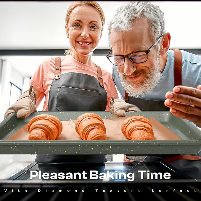 8-Piece Nonstick Bakeware Set, Stackable Oven Pan Set Includes Baking Sheet, Muffin Pan, Cake Pan, Square Pan, Loaf Pan, Cookie Sheet & Cooling Rack (Ceramic Coated Green)