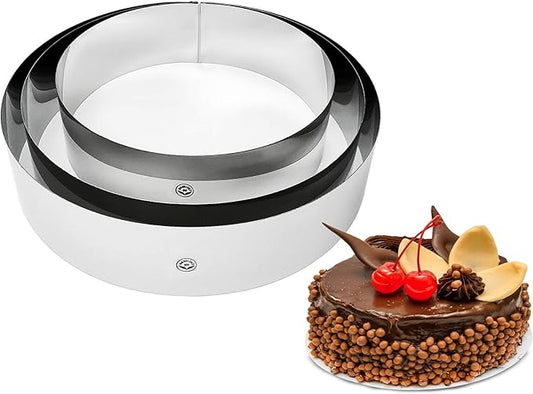 NEWLINE NY Stainless Steel Cake Mousse Rings for creating Round Appetizers, Molded Salads, Cakes, Mousse and Desserts, 3 Round Cake Mousse Flan Rings 8", 9.5" 10.5" Set