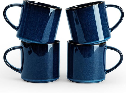 famiware Nature Coffee Mugs Set of 4, 14 oz Coffee Mug Set, Coffee Cups with Handle for Coffee, Tea, Cocoa and Milk, Microwave and Dishwasher Safe, Midnight Blue