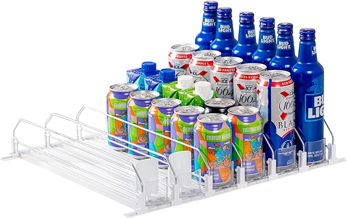 RULA Drink Organizer for Fridge, Width Adjustable Beverage Pusher Glide, Soda Can Dispenser for Refrigerator - Holds up to 30 Cans (15" D, 6 Rows)