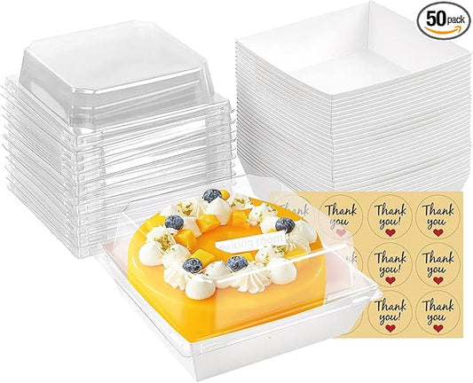 50 Pack Small Paper Charcuterie Boxes with Clear Lids, Dessert Boxes Square Disposable Paper Bakery Boxes to Go Food Containers for Desserts, Sandwich, Cookie, Sushi, Cake Slice and Strawberries