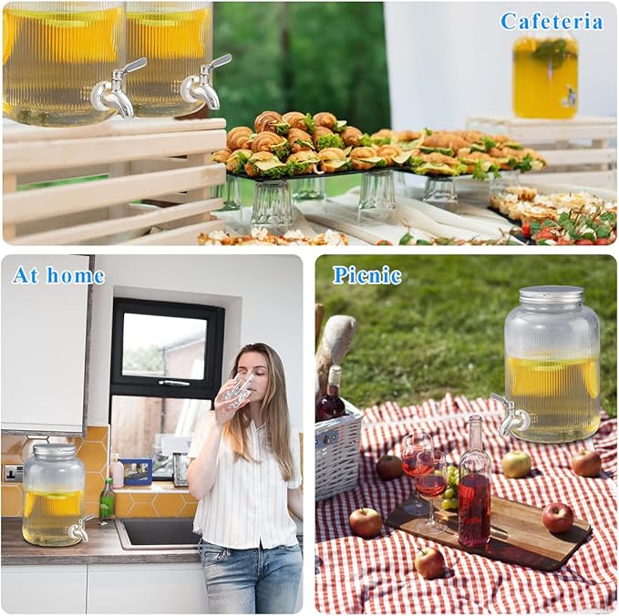 Berglander Glass Drink Dispenser for Fridge, 1 Gallon Beverage Dispenser with Leakproof Stainless Steel Spigot, Water, Laundry Detergent, Juice Dispenser for BBQ, Picnic, Parties and Events (Clear)