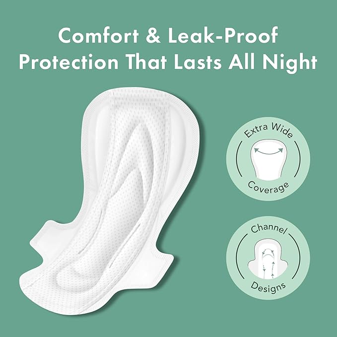 Rael Pads for Women, Organic Cotton Cover - Period Pads with Wings, Feminine Care, Sanitary Napkins, Ultimate Absorbency, Unscented, Ultra Thin (Extra Long Overnight, 24 Count)