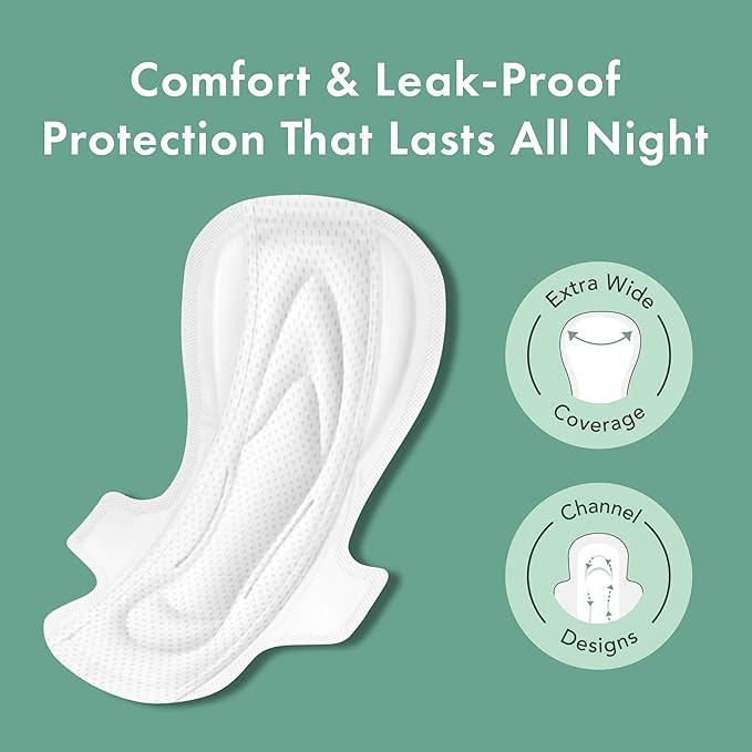 Rael Pads for Women, Organic Cotton Cover - Period Pads with Wings, Feminine Care, Sanitary Napkins, Ultimate Absorbency, Unscented, Ultra Thin (Extra Long Overnight, 12 Count)