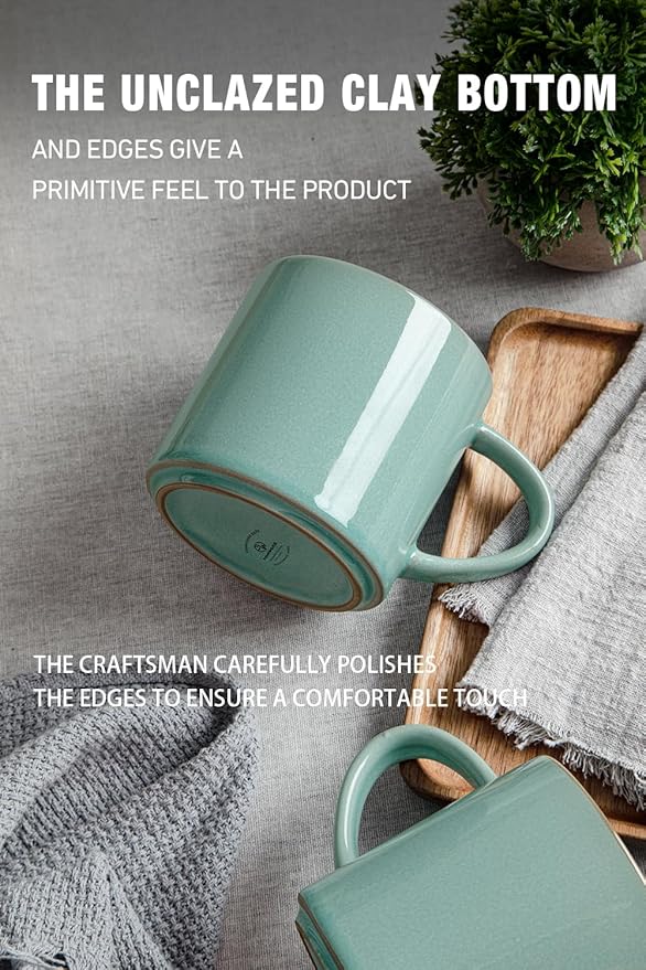 famiware Nature Coffee Mugs Set of 4, 14 oz Coffee Mug Set, Coffee Cups with Handle for Coffee, Tea, Cocoa and Milk, Microwave and Dishwasher Safe, Verdure